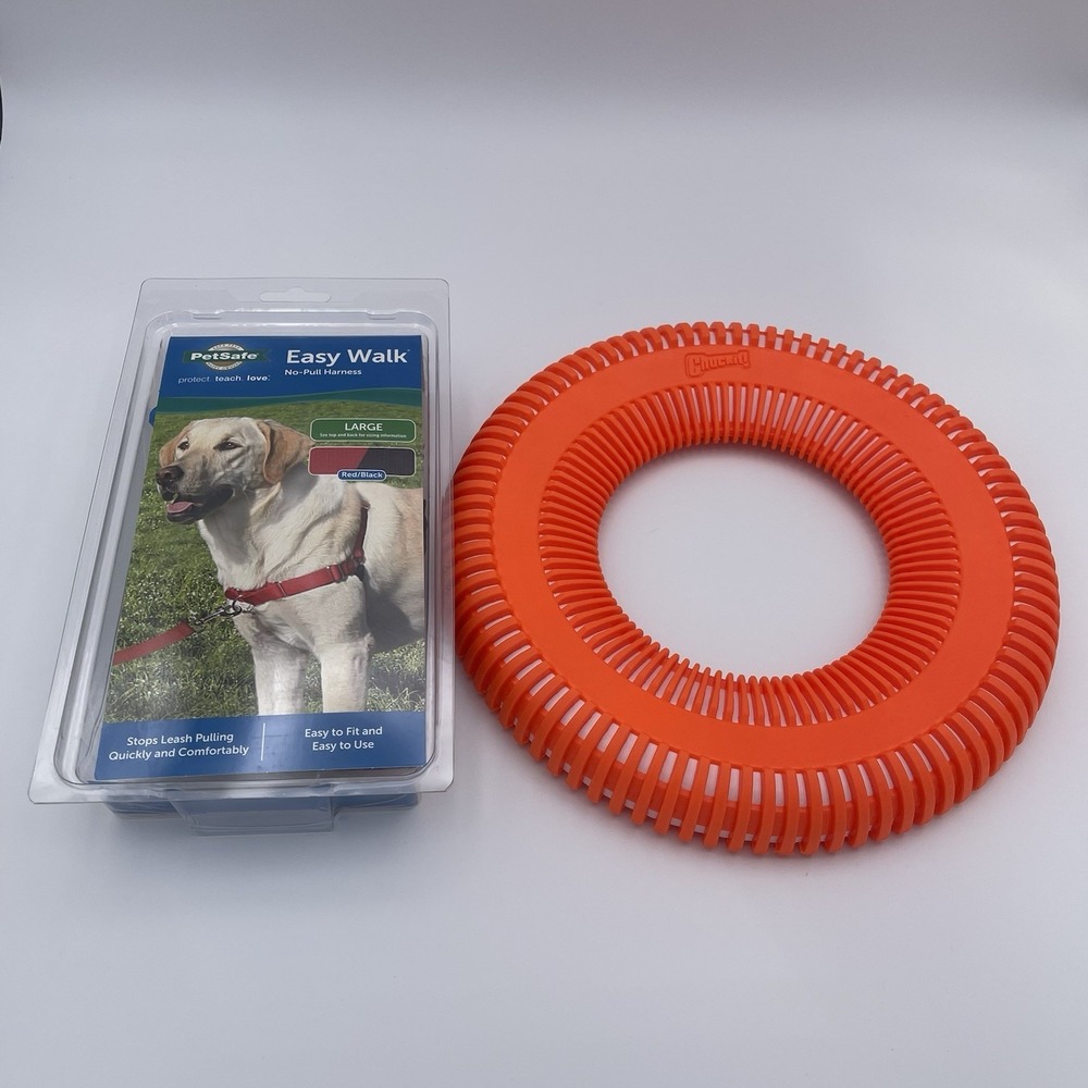 PetSafe Easy Walk‎ Dog Harness Large Red Black + Chuckit Rugged Flyer Toy NEW